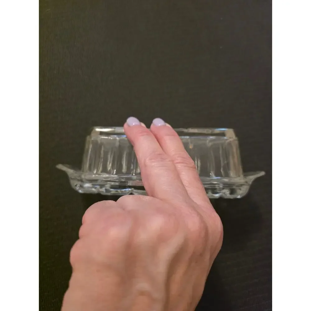 Vintage Anchor Hocking Star of David Cut Crystal Butter Dish Kitchen Decor